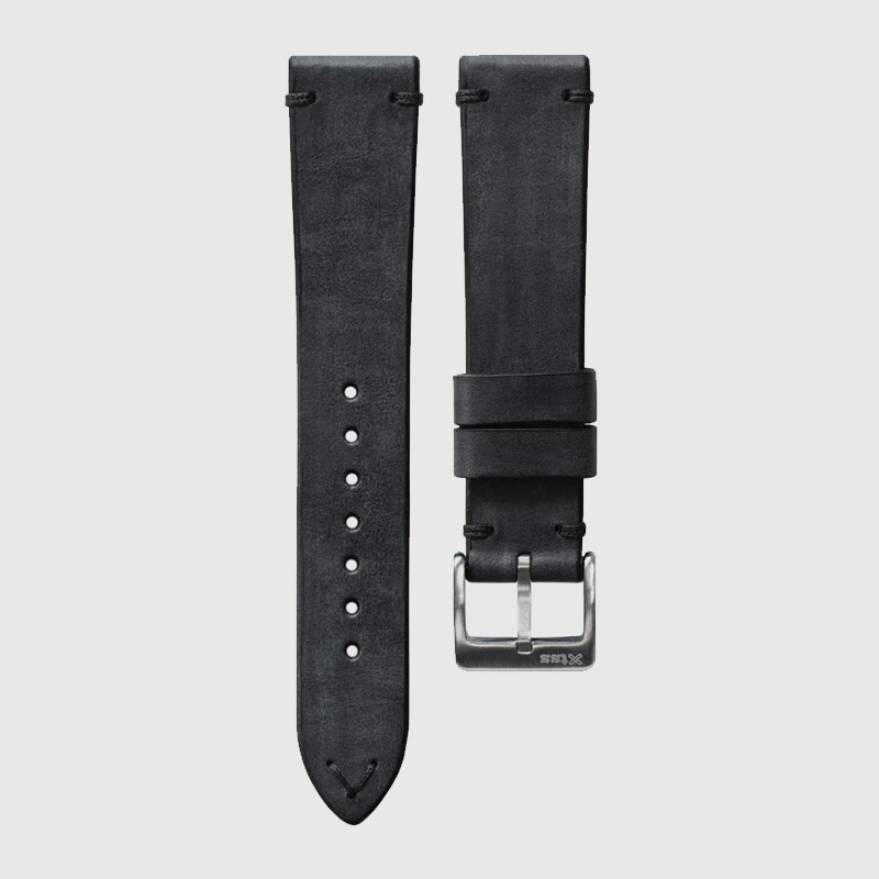 Two-Stitch Coal Leather Watch Strap